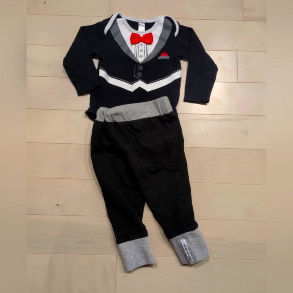Black & Gray Toddler Matching Set with Red Bow Accent